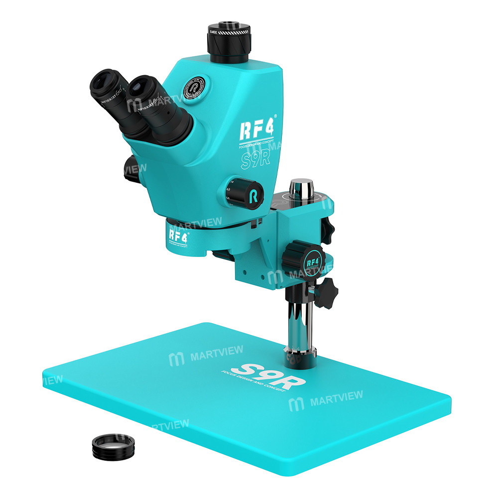 rf4 s9r-a6-7-74x-ultra-wide-field-trinocular-stereo-microscope-with-rf-a6-microscope-focusing-stand-