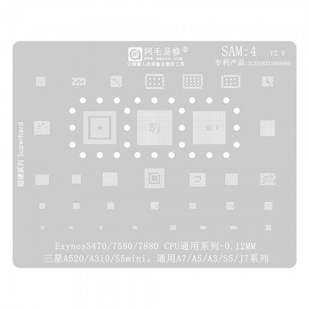 Amaoe SAM4 0.12MM Multi-Function Exynos 3470 7580 7880 CPU BGA Reballing Stencil Plant Tin Steel Net for Samsung A7 A5 A3 S5 J7