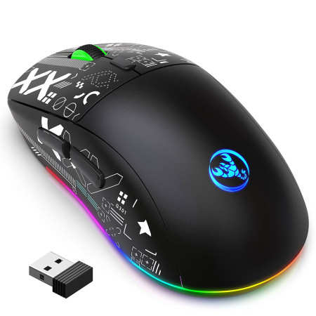 Hxsj T90 Wireless Mechanical Gaming Mouse 2.4G RGB Ergonomic 10M Keystroke 3600DPI 11 Lighting Modes