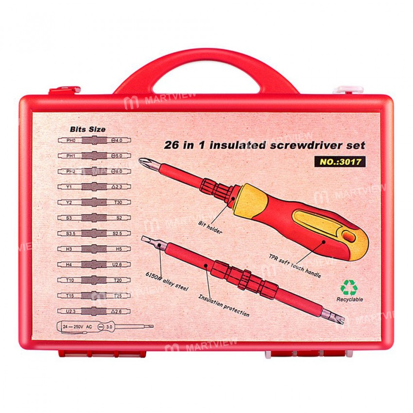 3017 26-in-1 Precision Removable Magnetic Insulated Screwdriver Set for Household Repair