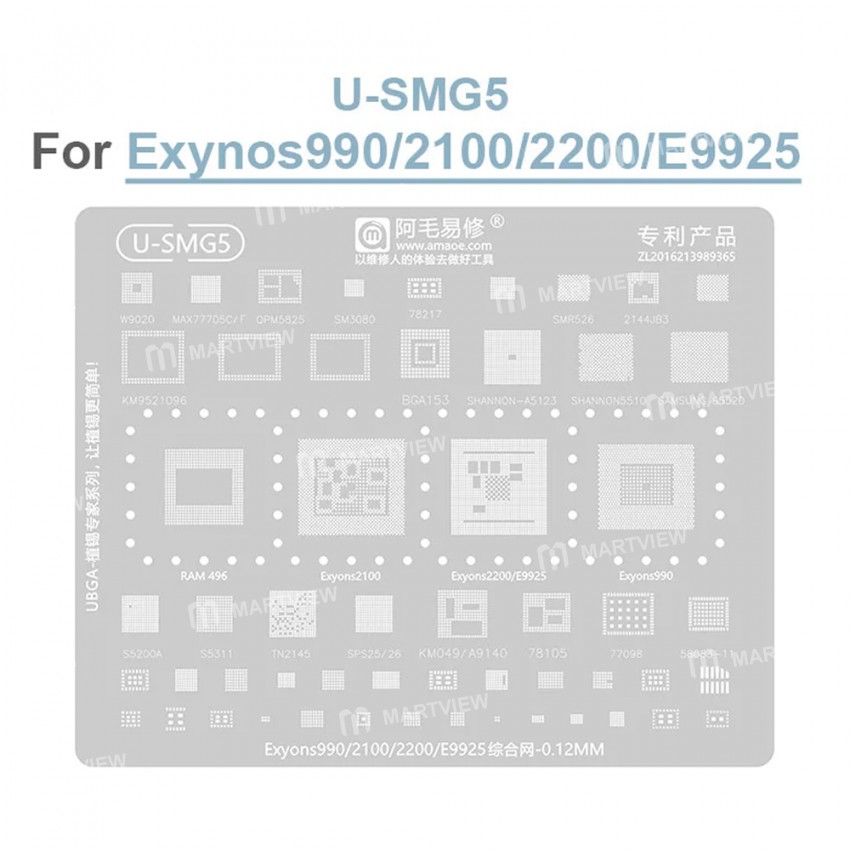 amaoe 012mm-u-smg-series-cpu-comprehensive-bga-reballing-stencil-for-samsung-exynos-cpu-6