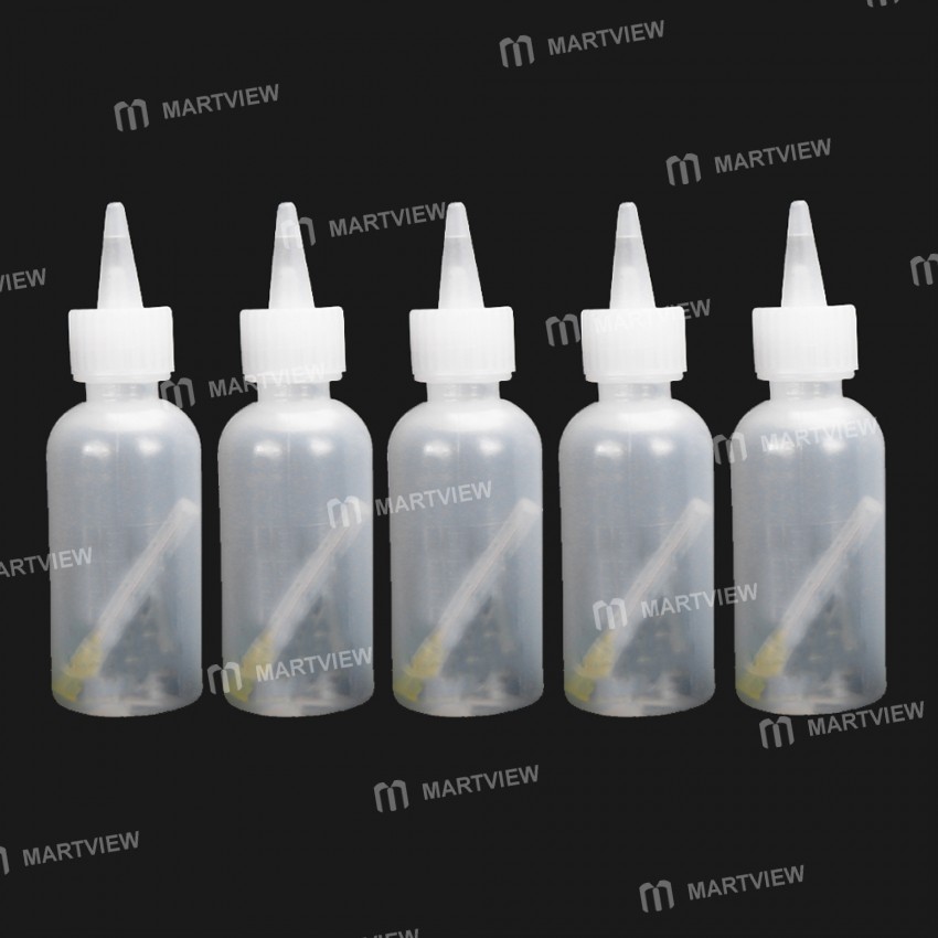 50ml Plastic Clear Liquid Bottle Squeeze Transparent Refillable Bottles with Needles - 5pcs