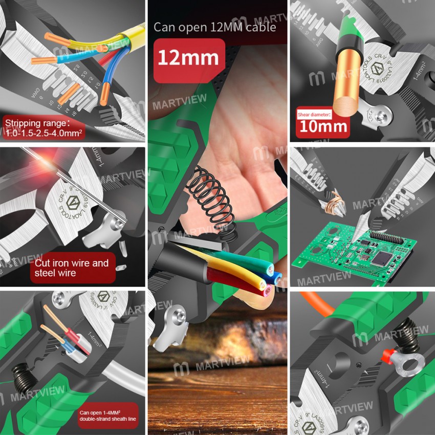 LAOA 9-in-1 Multifunctional Electrician Needle Nose Wire Stripper Pliers