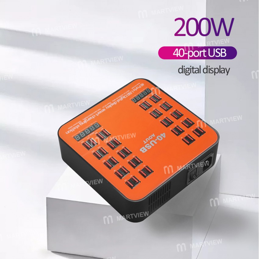 200W 40Ports Multiport Smart USB Charging Hub Station Travel Power Adapter for Tablet Phone Multi US