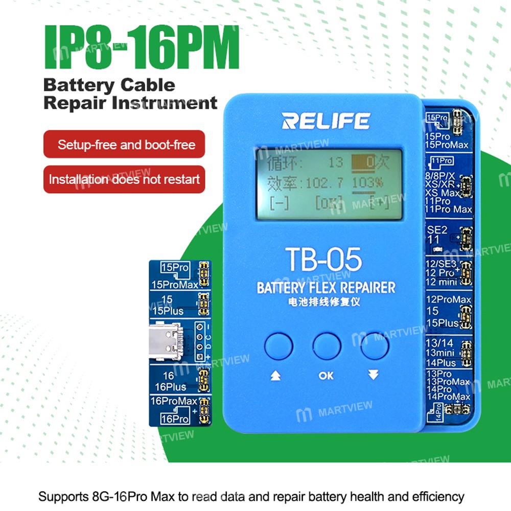 relife tb-05-v100-battery-repair-instrument-for-iphone-8-to-16pro-max-battery-data-cycles-recovery-6