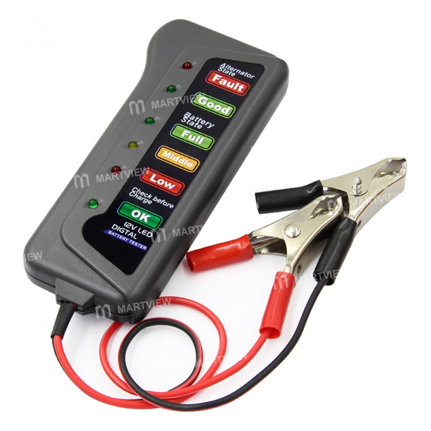 Mini 12V Car Battery Tester 6 LED Lights Display for Cars Motorcycle