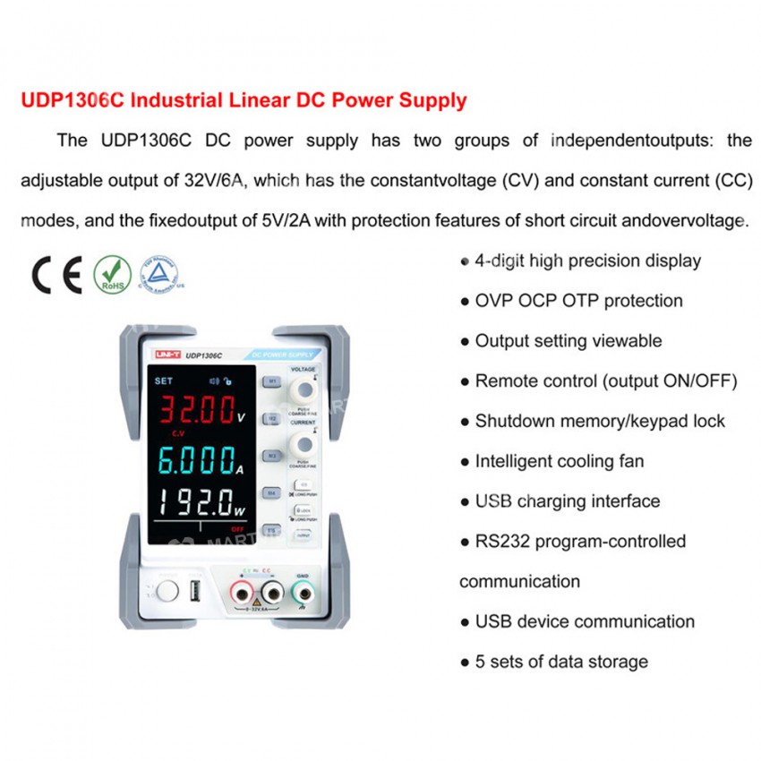 UNI-T UDP1306C 30V / 6A 4-digit Display Bench Industrial DC Power Supply with USB RS232 Interface