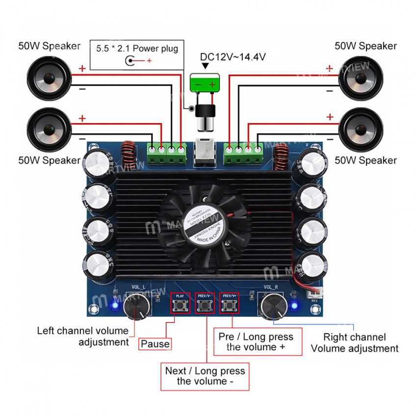 high power-automobile-bluetooth-50-four-channel-50w-digital-power-amplifier-module-2