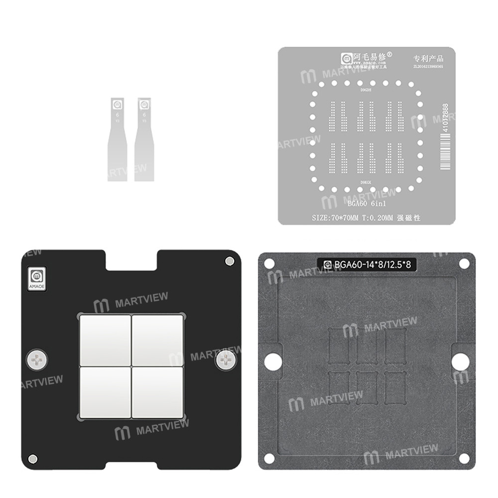 amaoe 020mm-d9gdh-d9kgk-bga60-6-in-1-memory-chips-bga-reballing-stencil-tin-plating-platform-set-1