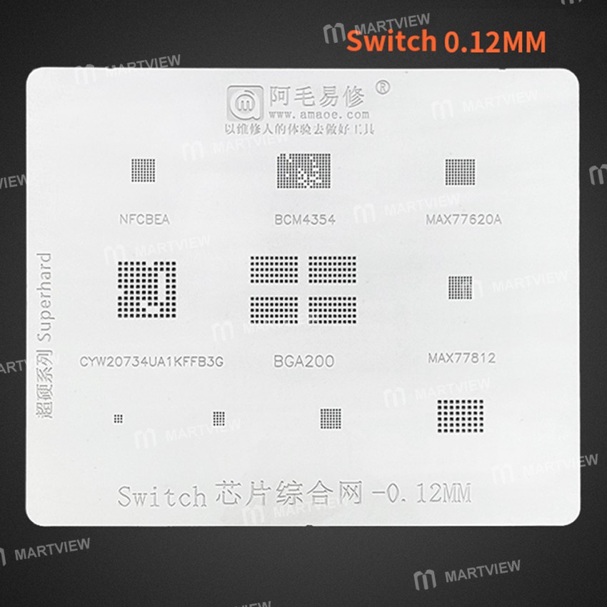 Amaoe 0.12mm BGA Reballing Stencil Template for Switch IC BGA200/NFCBEA/BCM4354/MAX77620A/MAX77812