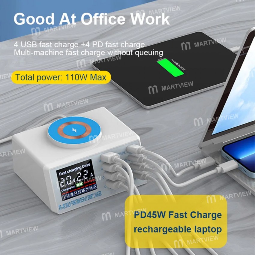 wlx x9dm-110w-8-port-pdqc30-multi-device-desktop-charger-with-wireless-charging-2