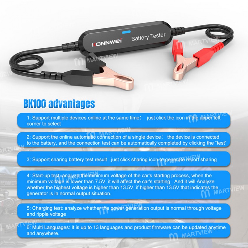 BK100 Multifunction Bluetooth 12V Lead-Acid Battery Diagnostic Test Instrument