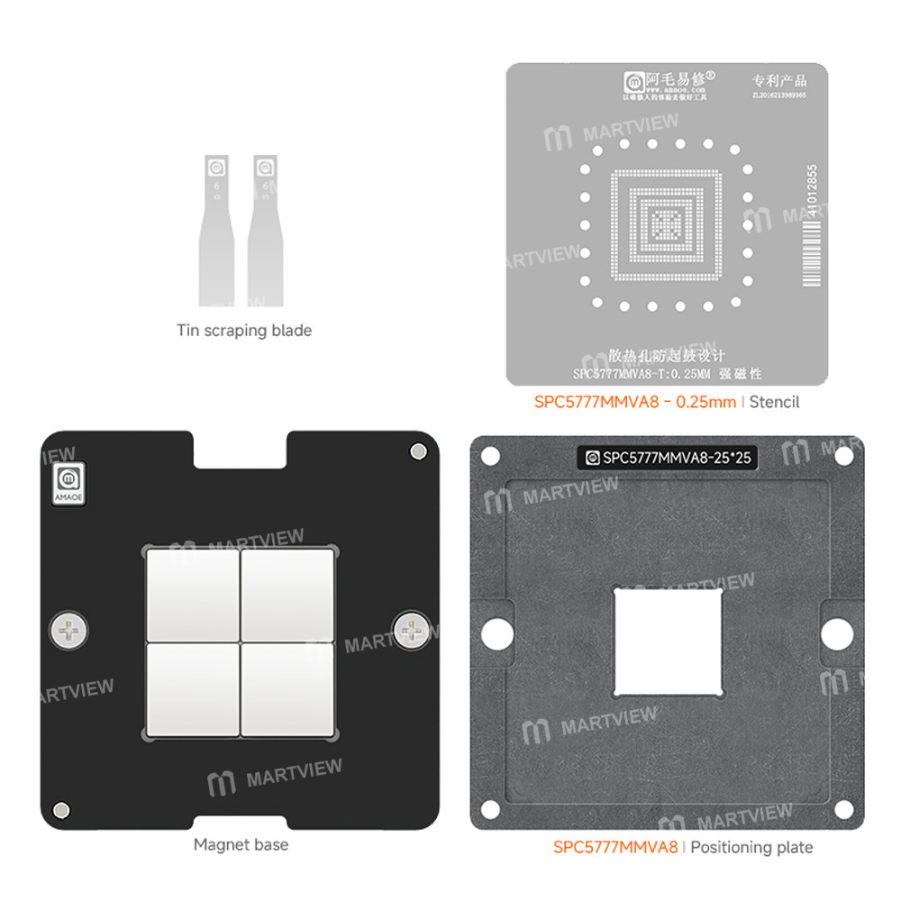 amaoe 025mm-spc5777mmva8-nxp-automotive-computer-board-mcu-chip-bga-reballing-stencil-platform-set-2