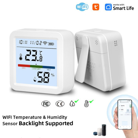 WiFi Thermometer Hygrometer TY App Smart Thermometer for Home LCD Backlight with Removable Stand Digital Temperature Humidity Sensor Real Time Monitoring Recording for Bedroom Greenhouse Garage