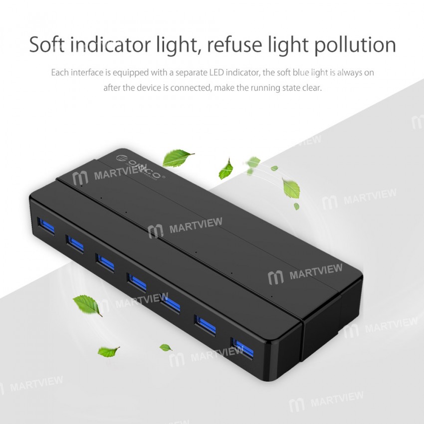 Orico H7928-U3 7-Port Superspeed USB 3.0 HUB with 12V Power Adapter for Desktop Computer Laptop