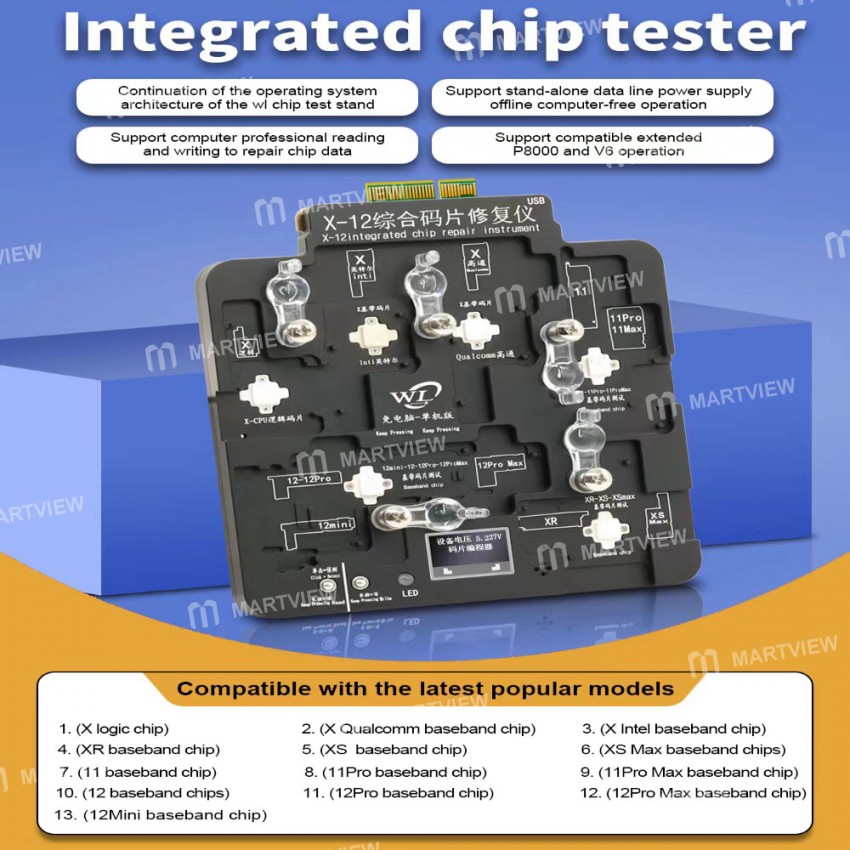 WL 13 in 1 Integrated Chip Tester For iPhone X-12 Pro Max Baseband Chip Tester