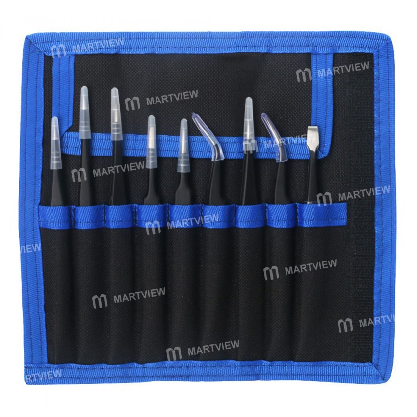 9 in 1 Anti-static Precision Tweezers Tool Kit Anti-magnetic Set for iPhone / iPad / Samsung / XiaoM