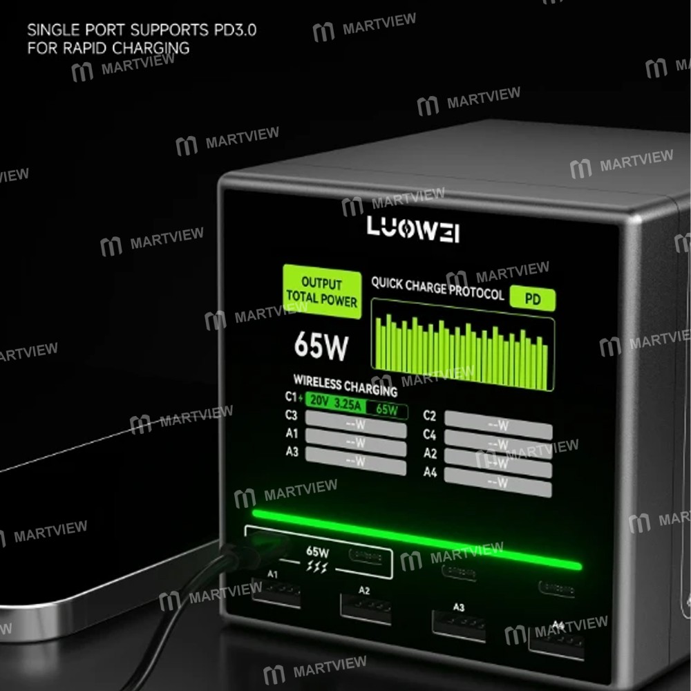 luowei u1-mini-80w-raptor-8-ports-usb-type-c-color-screen-charger-station-no-wireless-charging-4
