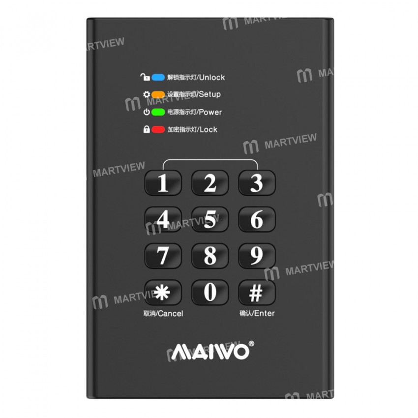 Maiwo K2568KPA 2.5-inch SATA III to USB 3.0 Max 2TB Password Locked Hard Drive Enclosure